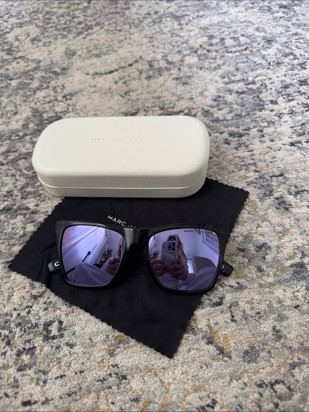 Marc Jacobs Black Frame Sunglasses with Purple Mirror Lenses